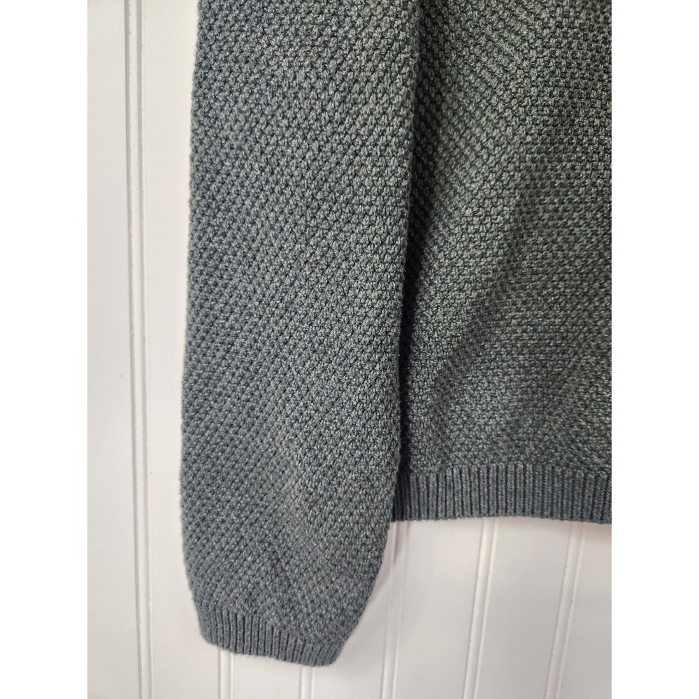 Prana Mens Organic Cotton Henley Hoodie Sweater Grey Green Textured Knit Size M - Picture 4 of 10